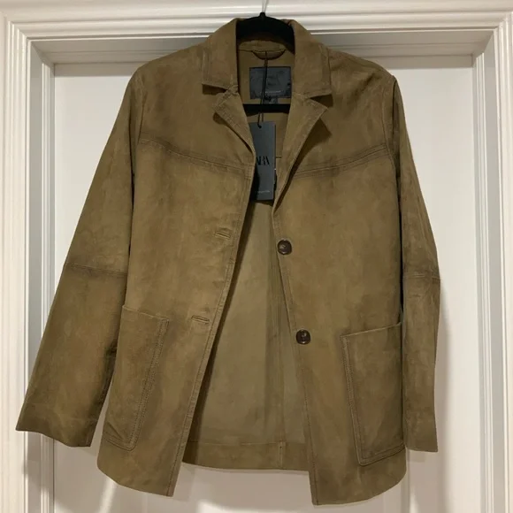 ZARA OVERSIZED BROWN TAN NATURAL LEATHER SUEDE BLAZER JACKET - Picture 9 of 9